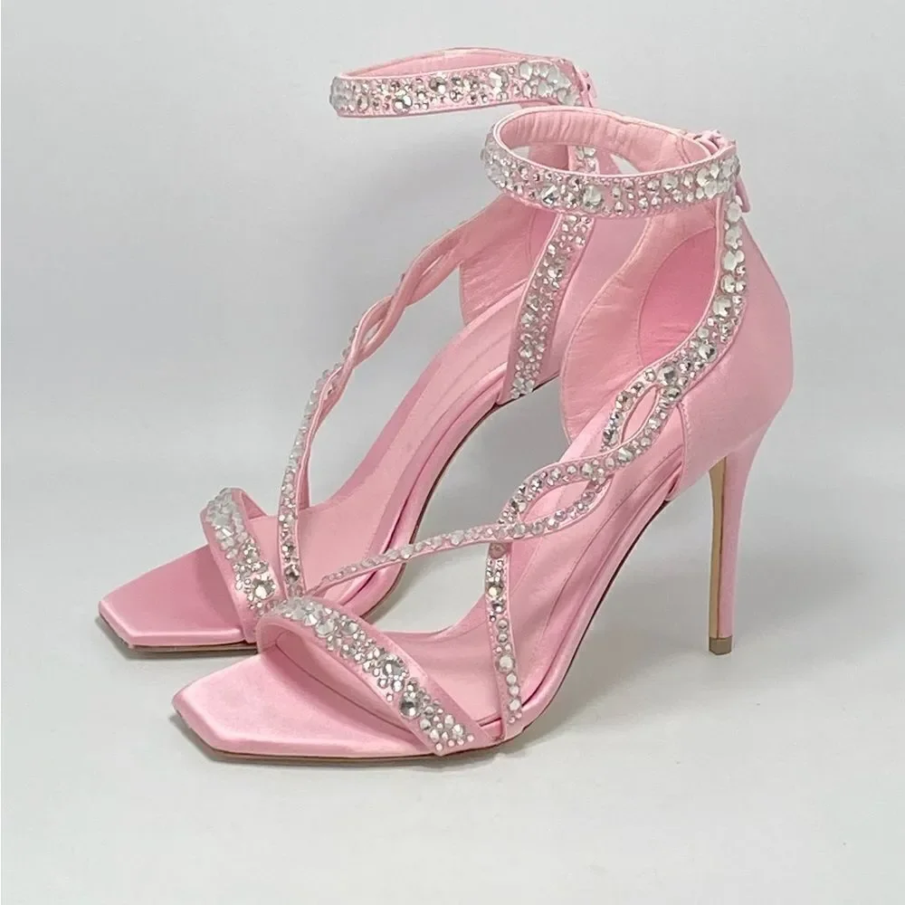 Alexander McQueen Crystal Satin Ankle-Cuff Cocktail Sandals size 36.5